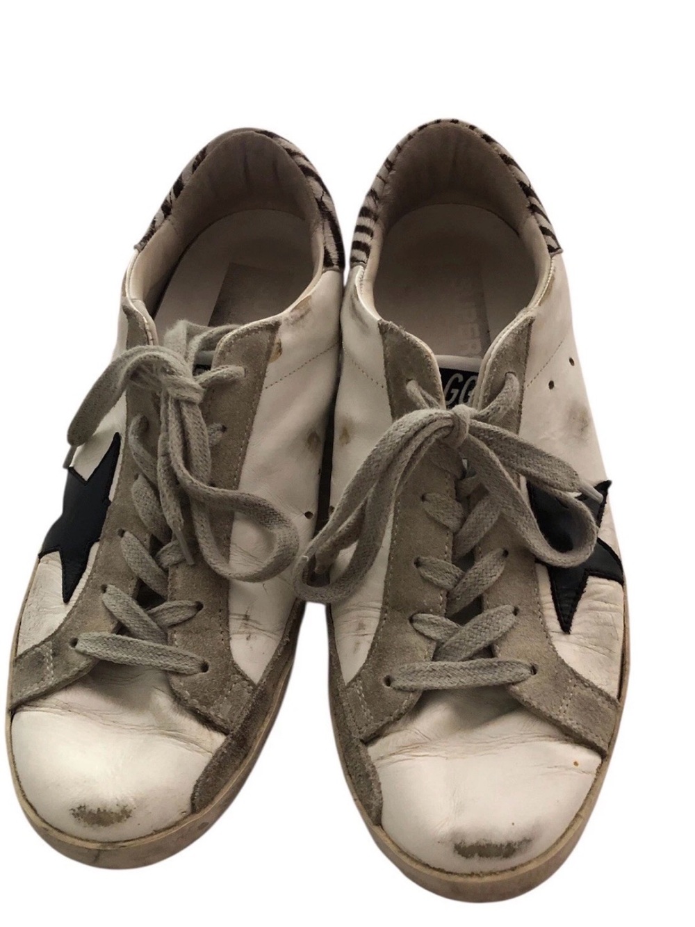 Golden Goose Superstar Leather Sneakers Women White Black Zebra Size 39 8.5 US